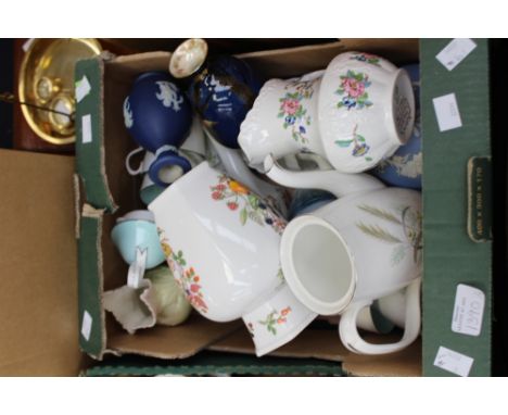 Three boxes comprising a Burleigh ware Burgess and Lee gilt banded dinner service, together with a Masons Regency pattern tea