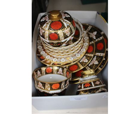 A collection of Royal Crown Derby and Abbeydale Imari including plates, lighter bowl and dish, etc.