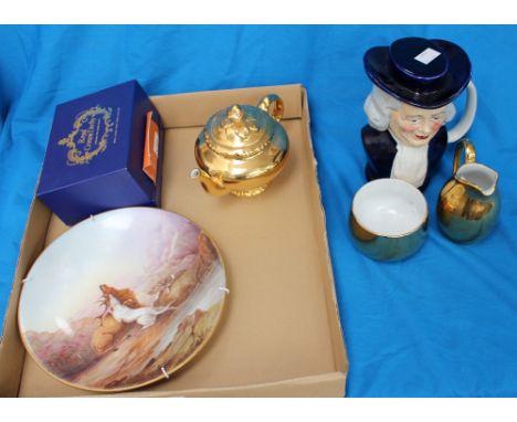 A boxed Royal Crown Derby posies cruet set, a Burleigh ware 'Quacker' character mug (special commission) three piece gilded R