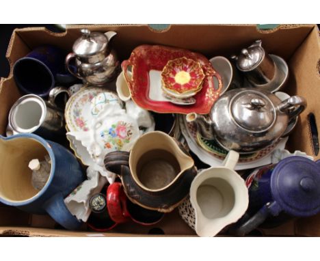 Four boxes of assorted ceramics and a lamp, including Royal Worcester, Royal Albert, Coalport, etc.