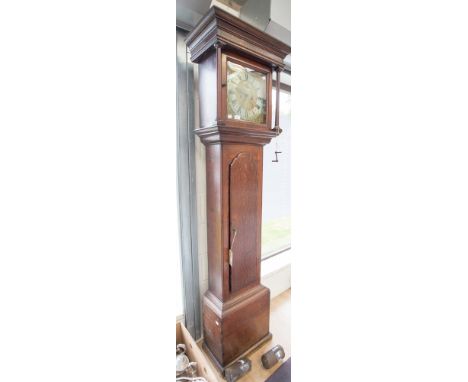  George II oak eight day longcase clock, circa 1750, the hood with an overhanging cornice, fitted with a single glazed door o