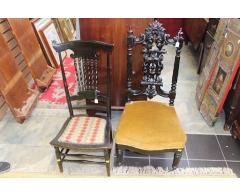 An Arts and Crafts side chair, possibly American, together with a Victorian parlour chair, with a carved back panel. (2)