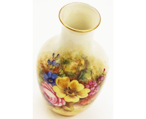 A Royal Worcester vase, painted with flowers by T Reenan 