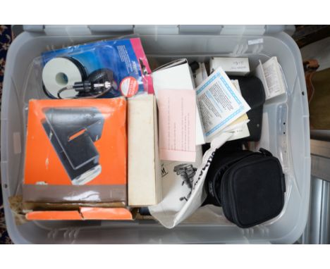 A collection of light meters, lenses, filters and accessories, including Horvex, Gossen, Zodel, Agfa and Sangamo 