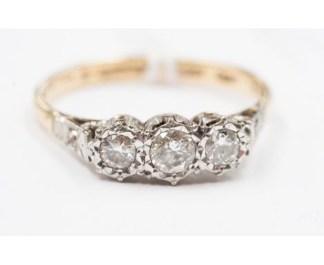 A three stone diamond ring, approx 0.45 ct