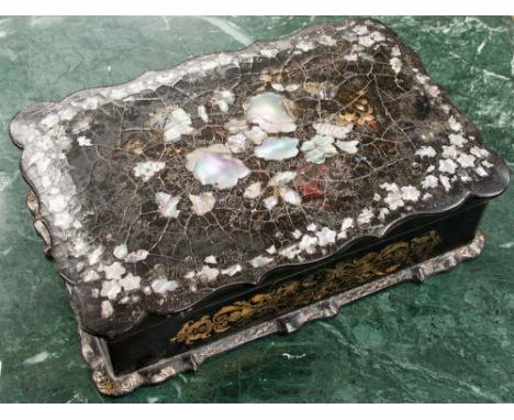 A Victorian 1850's/60's papier mache box inlaid with mother of pearl