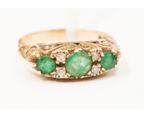 A 9ct gold diamond and emerald ring, Victorian setting.