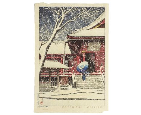 KAWASE HASUI (1883-1957)Showa era (1926-1989), dated 1929An oban tate-e print, titled Ueno Kiyomizudo no yuki (Snow at Kiyomi