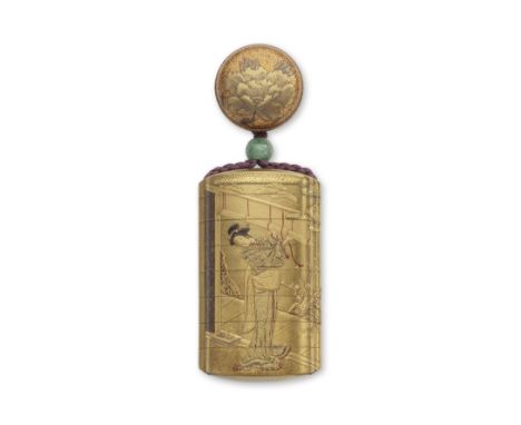 A GOLD-LACQUER SEVEN-CASE INROEdo period (1615-1868) or Meiji era (1868-1912), mid/late 19th centuryThe vertical rectangular 