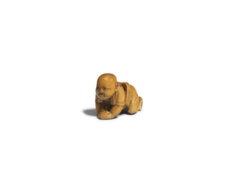 MASAKIYO OF YAMADA, ISE PROVINCEA Wood Netsuke of a Baby Edo period (1615-1868) or Meiji era (1868-1912), mid/late 19th centu