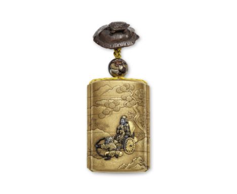 KAJIKAWA LINEAGEAn Inlaid Gold-Lacquer Four-Case Inro Edo period (1615-1868), 19th centuryThe kinji rounded rectangular groun