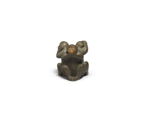 MITSU (KO)A Boxwood Netsuke of the Sanbiki no Saru (Three Apes)  Edo period (1615-1868), 19th centuryEach seated cross-legged
