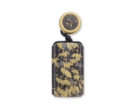 A BLACK-LACQUER FOUR-CASE INROEdo period (1615-1868), probably 19th centuryThe rounded rectangular body with a roiro-nuri gro