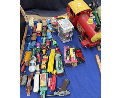 A Tri-ang Puff Puff model train together with Corgi, Matchbox and other model vehicles etc