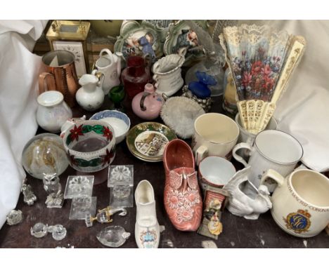 A Mappin and Webb brass cased carriage clock together with  crystal animals, commemorative mugs etc 