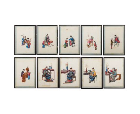 GROUP OF TEN CANTON SCHOOL PITH PAINTINGS OF FIGURES QING DYNASTY, 19TH CENTURY gouache on pith paper, comprising: six painti