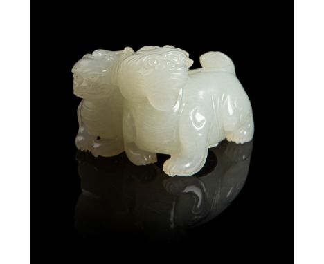 WHITE JADE CARVING OF TWO LUDUANS QING DYNASTY, 18TH CENTURY finely carved with two unicorned mythical beasts, one slightly l