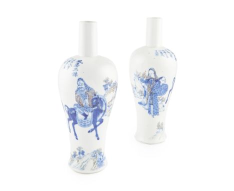 PAIR OF UNDERGLAZE BLUE AND COPPER-RED VASES KANGXI MARK  each of Meiping shape with straight cylindrical mouth, the body fin