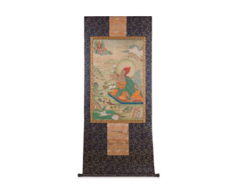 THANGKA DEPICTING BHAVAVIVEKA QING DYNASTY, 19TH CENTURY the preincarnation of Panchan Lama depicted as an Indian teacher att
