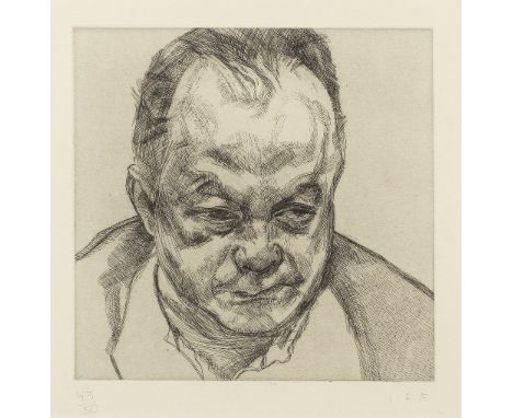 Lucian Freud (British, 1922-2011)Head of Bruce Bernard (Hartley 26) Etching, 1985, on cream Arches wove paper, signed with in
