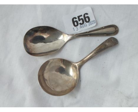 Georgian caddy spoon with circular bowl - 1790 by IB - and another modern