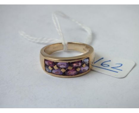 A quality heavy amethyst &amp; pink gem ring - size R - 5.1gms