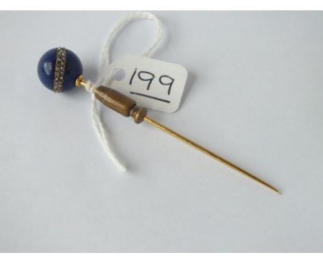 A Lapis &amp; diamond globe terminal stick pin