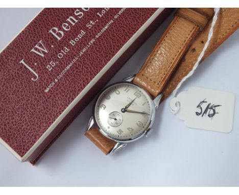 A good gents wrist watch by JW Benson with seconds sweep, leather strap &amp; original box 