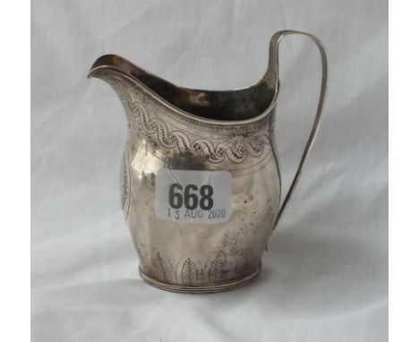 George III Exeter helmet-shaped cream jug with bright cut engraving by R FERRIS circa 1805