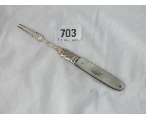 Attractive Georgian silver and m.o.p. two-pronged fork