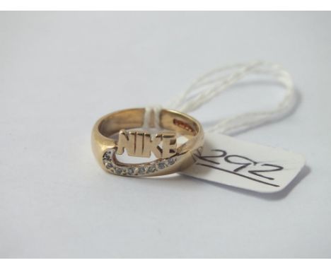 A 9ct ring with the NIKE logo set with diamonds - size K - 3.05gms