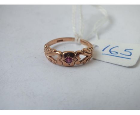 A ruby set hearts shoulders ring - size L - 1.9gms