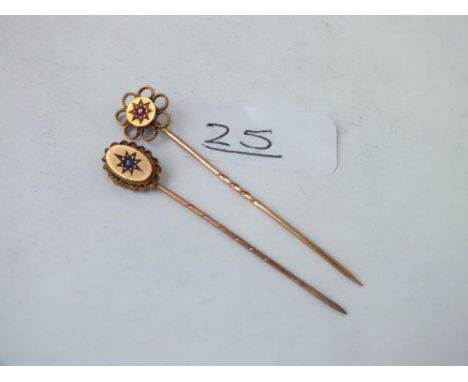 Two stick pins in 9ct 