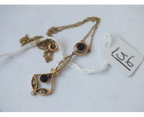 A amethyst &amp; pearl drop pendant necklace in 9ct 