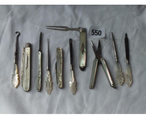 A Victorian fruit knife &amp; Georgian fork manicure items etc. 