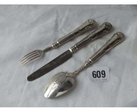 Decorative Victorian child's knife, fork and spoon - B'ham 1870 by GU 