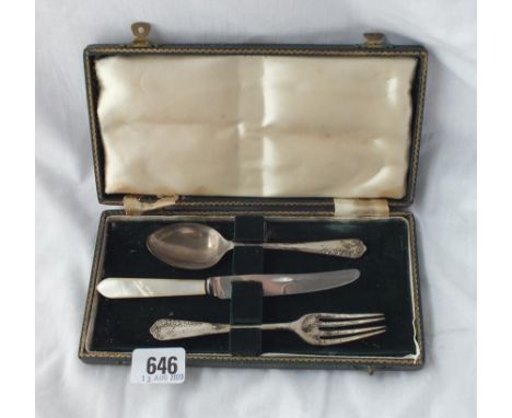 Christening set of knife, fork and spoon in fitted case - Sheffield 1955 