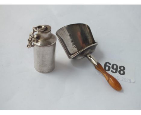 Shovel-shaped caddy spoon with turned stained handle - B'ham 1808 by SP and a turn-shaped unmarked scent bottle
