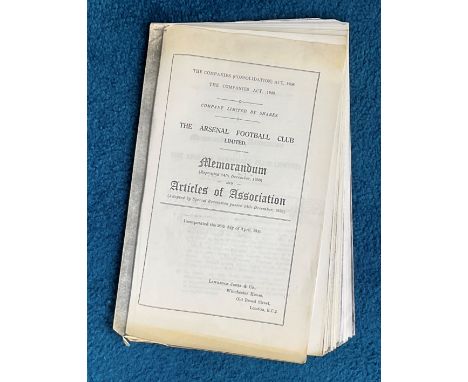 Shareholder Agreement for Arsenal Football Club Ltd. Incorporated The 26th Day of April 1910. Memorandum and Articled of Asso