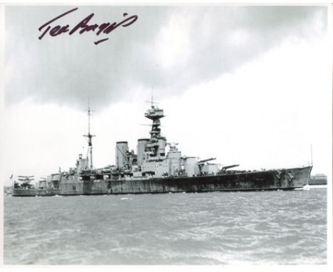 HMS Hood. 8x10 inch photo hand signed by Ted Briggs, who at the time of signing was the last living of only three men to surv