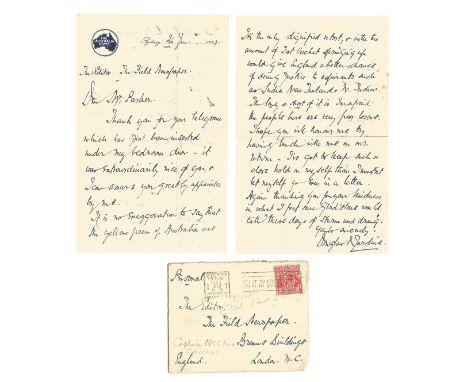 Douglas R Jardine 4 page 2 sheet ALS on The Australia Hotel, Sydney headed paper dated 26th January 1933. Jardine was Captain