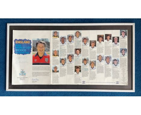 England Multi Signed FIFA World Cup 1986 team brochure attached to a frame. Signed by Sir Bobby Robson, Viv Anderson, Kenny S