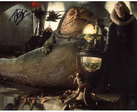 Star Wars 8x10 photo from Return of the Jedi, signed by John Coppinger, the puppeteer who gave life to Jabba the Hutt, one of