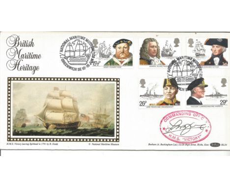 Commanding officer of H. M. S Victory signed Benham official FDC to commemorate British Maritime Heritage. Full Set. Postmark
