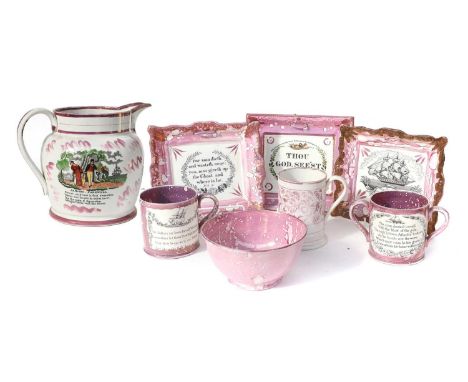 A Sunderland Lustre "Sailor's Fairwell" Jug, circa 1820, printed with an additional verse and view of the iron bridge over th
