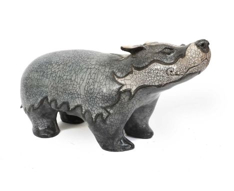 Jennie Hale (b. 1956) BadgerSigned, raku fired ceramic, 54cm longSmall glaze flake to the tip of the muzzle. No other conditi