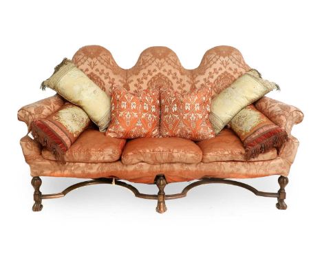 A William & Mary-Style Walnut-Framed Three-Seater Sofa, late 19th/early 20th century, with removeable loose pink floral cover