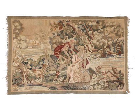 18th Century Style TapestryThe field depicting a romantic scene with a couple accompanied by three dogs in a woodland landsca