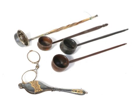 A Pair of Lorgnettes, 19th century, gun metal and with gilt inlay13.5cmA Toddy Ladle, with whalebone handle21cmThree Further 