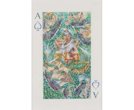 Neil Packer (Contemporary)Queen of ClubsWatercolour and bodycolour heightened with white, together with two further examples 